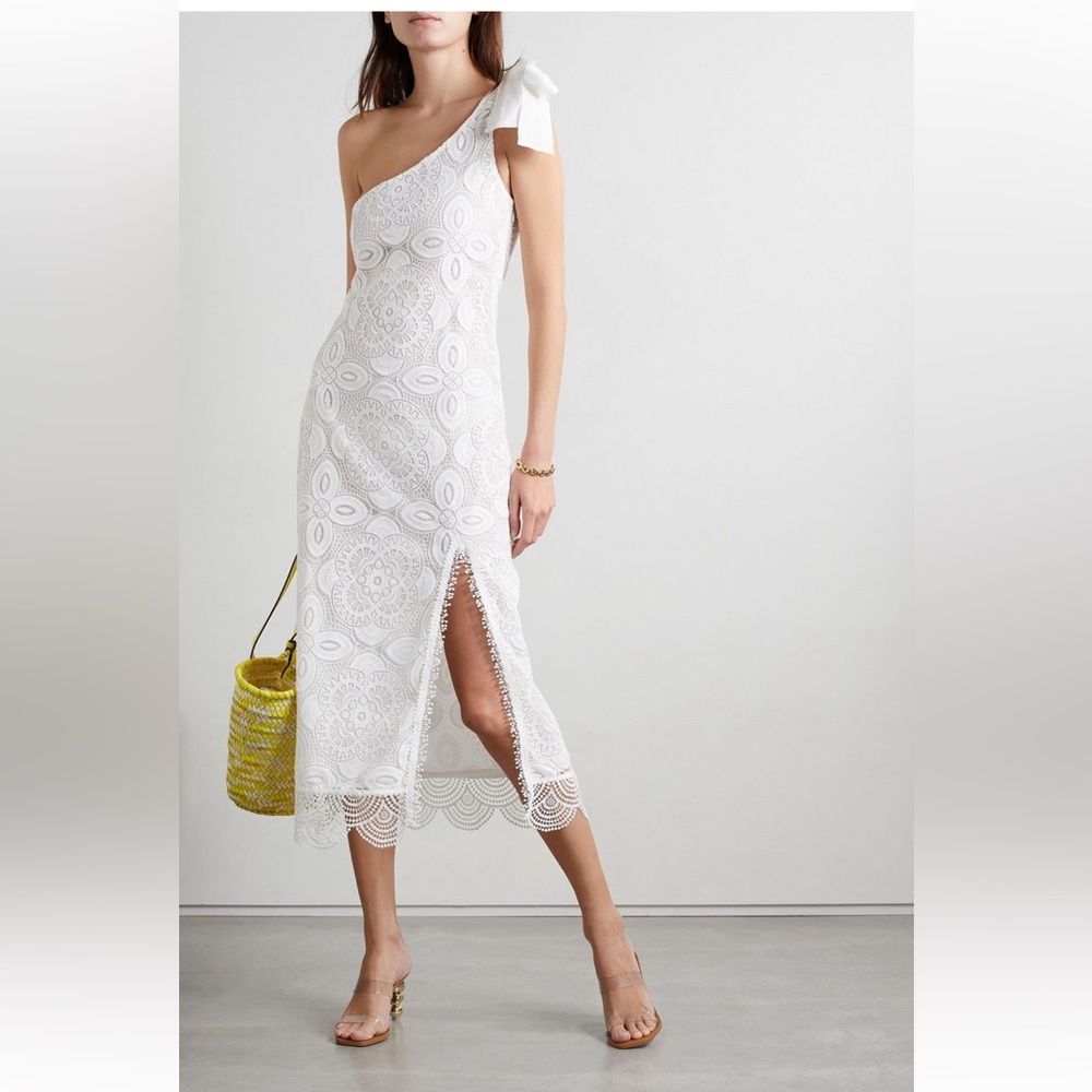 Manglar one-shoulder guipure lace midi dress